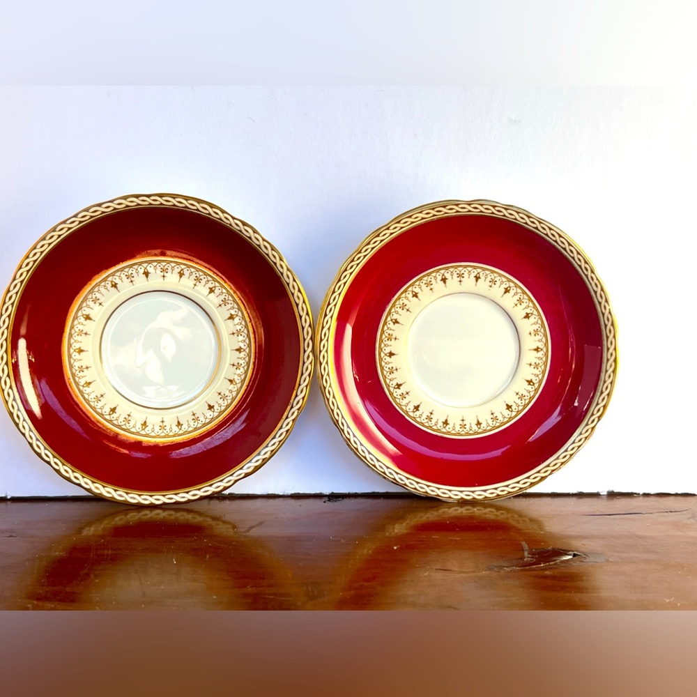 Aynsley Desborough Maroon Saucers. Set Of 2